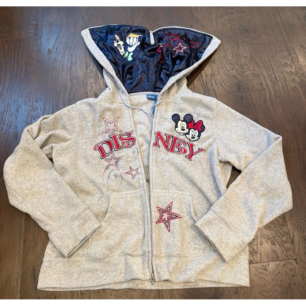 Disney Mickey‎ Minnie Fleece Jacket Full Zip Gray Size L